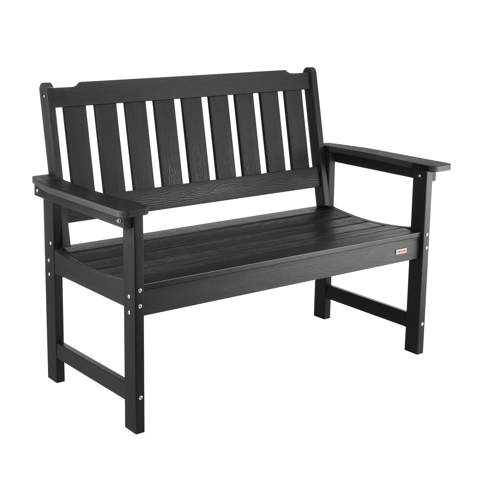 VEVOR Panca da Giardino, Panca da Esterno in Plastica Lunghezza 128 cm Capacità di Carico da 363 kg, Sedia per Esterno con Schienale Braccioli per Cortile, Parco, Giardino, Nero