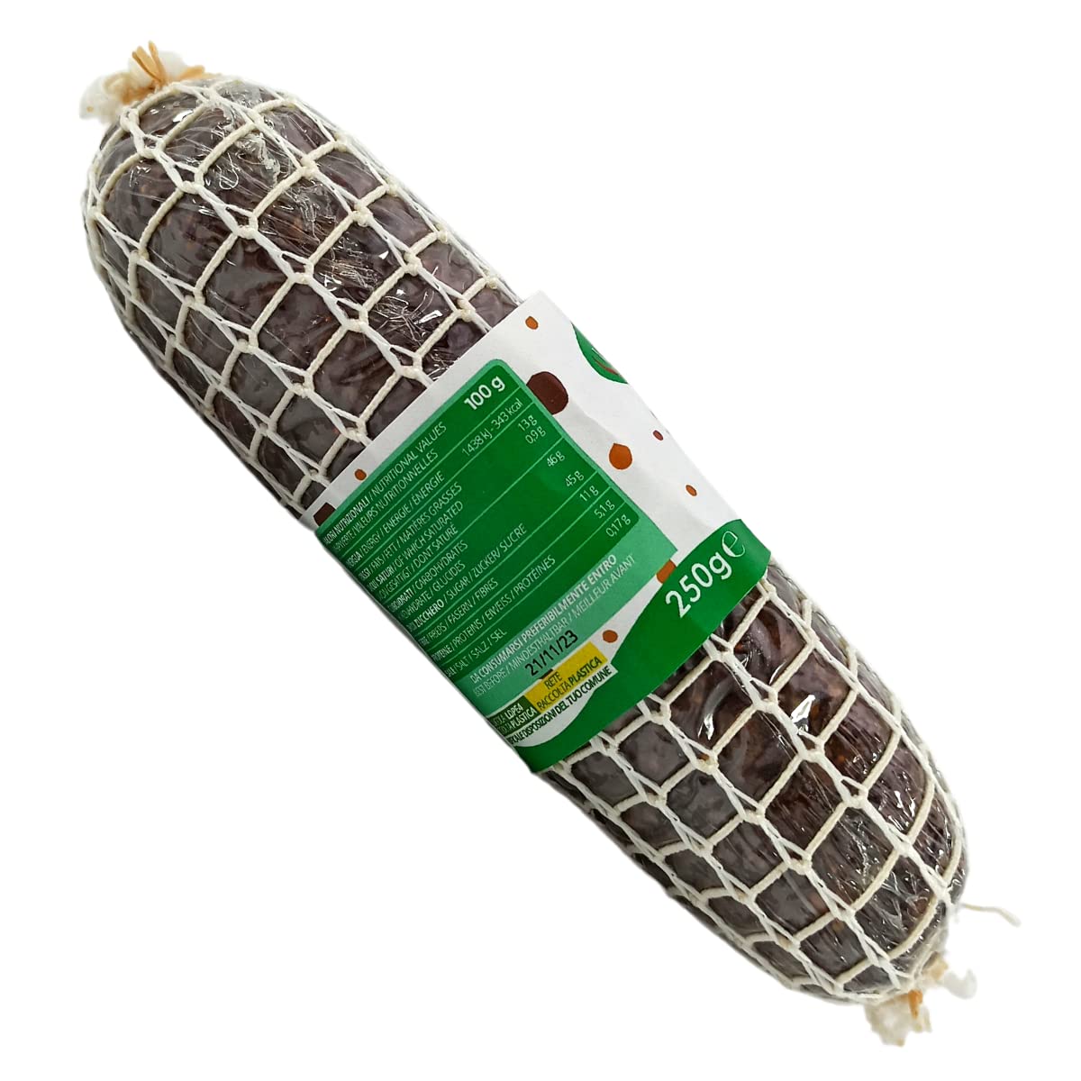 Valle del Crati Salame di Fichi, Salamino di Fichi Noci Cannella e Succo di Arancia, Dolce Tipico Calabrese, Salame di Fichi 250 Grammi