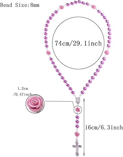 Miniatura 4 de UILZ Rosario católico para mujer, hecho a mano, de madera, católico, rosay con cruz de crucifijo de Jesucristo, cuentas de rosario de madera