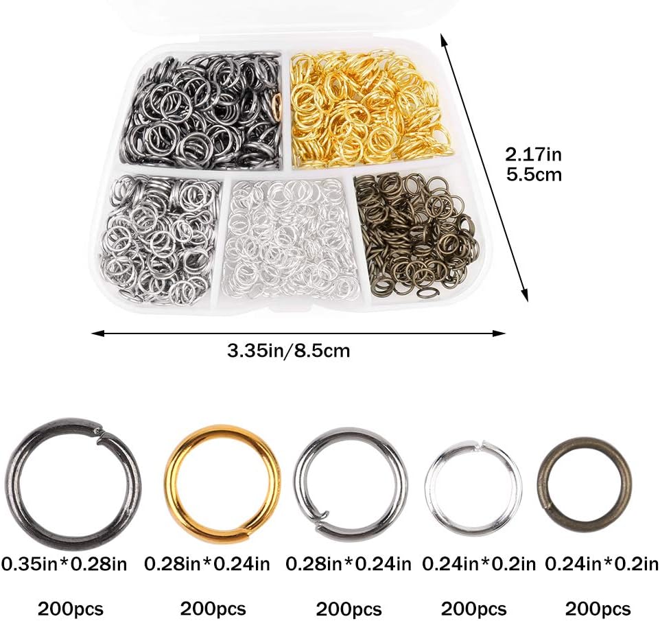 1000 PCS Open Jump Rings with Storage Box, Mixed Colours Jump Rings for Jewelry Making Supplies, Earring Making Findings, and Necklace Bracelets Repair