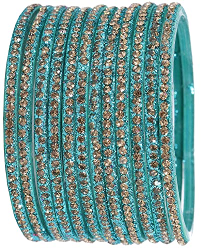 Image of NMII Glass with Zircon Gemstone and Beads Studdded Glossy Finished Traditional Bangle Set For Women and Girls