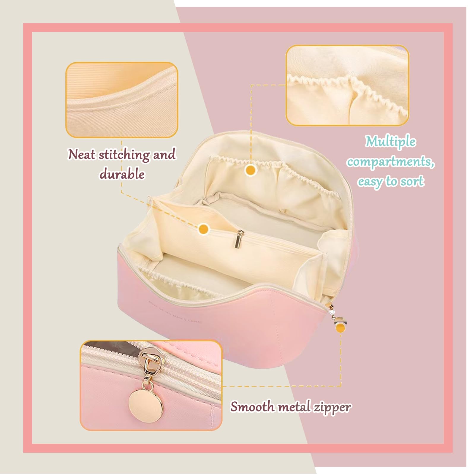 JSTHHTT Borsa Cosmetica da Viaggio, Trousse Trucchi Donna in Morbida Pelle PU, Borsa da Viaggio per Cosmetici, Borse da Toilette Impermeabile Portatile (Rosa)