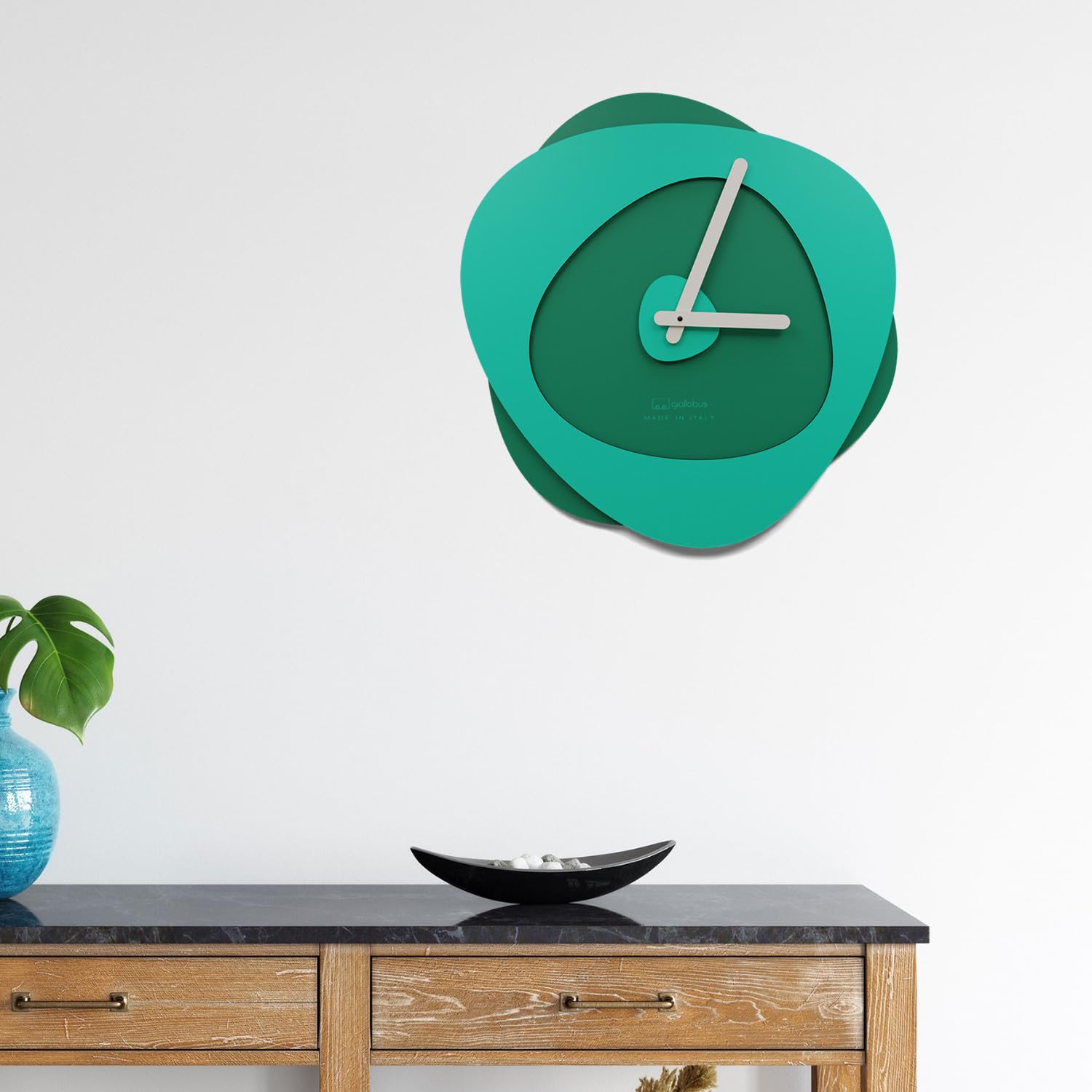 Giallobus - Zegarek premium - Zegar Bokeh - Drewno MDF - Premium 45x45cm - 05 - Emerald - Rzemieślnik Made in Italy - Cichy - Pomysł na prezent - Nowoczesny podwójny poziom