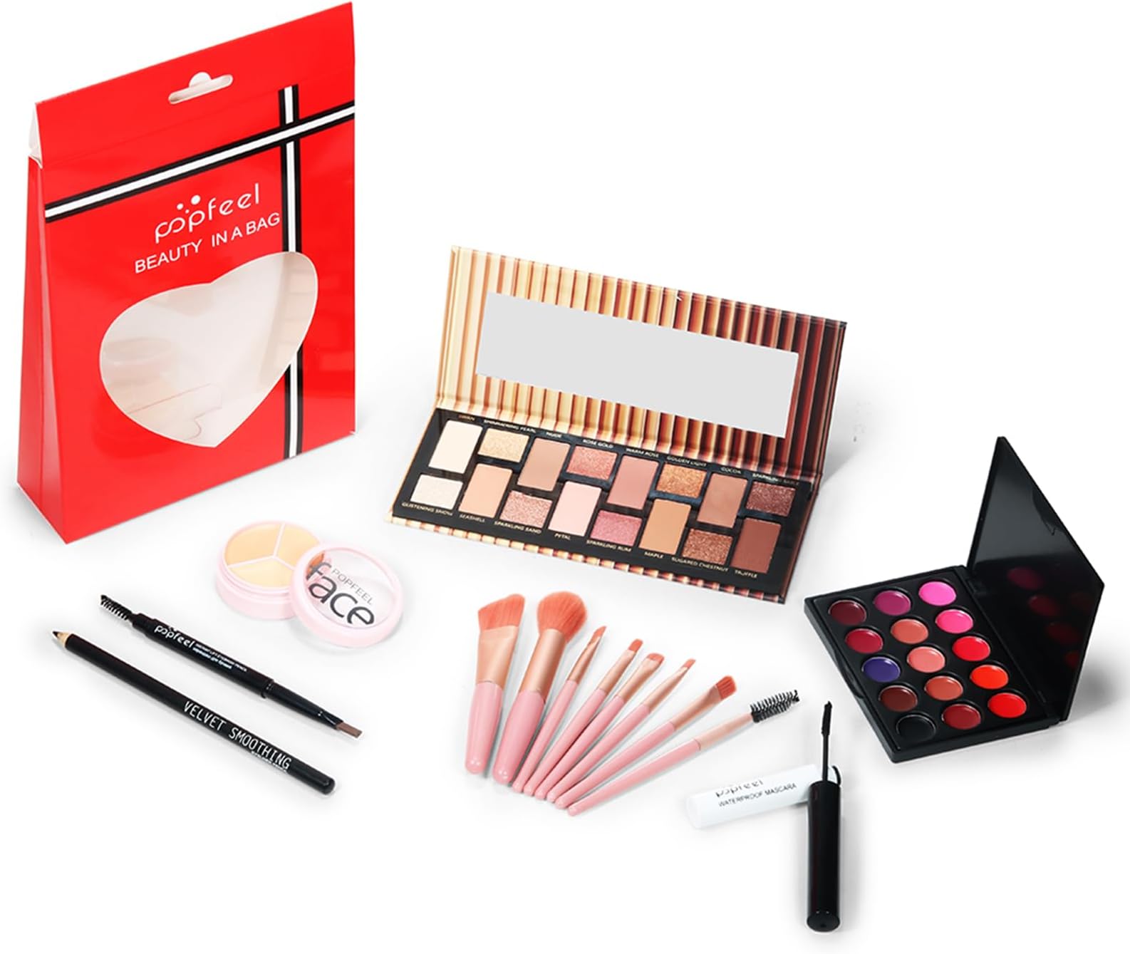 Joyeee Makeup Gift Set, 14 Pcs Full Kit Come with Eyeshadow Lipstick Lipgloss Concealer etc, for Face Eyes Lip, Complete Starter Bundle for Women and Girls, Portable Beauty Set with Storage Bag#1