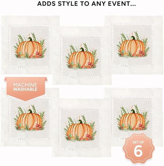 Jolitee Decorative Hemstitch Cocktail Napkins, 6