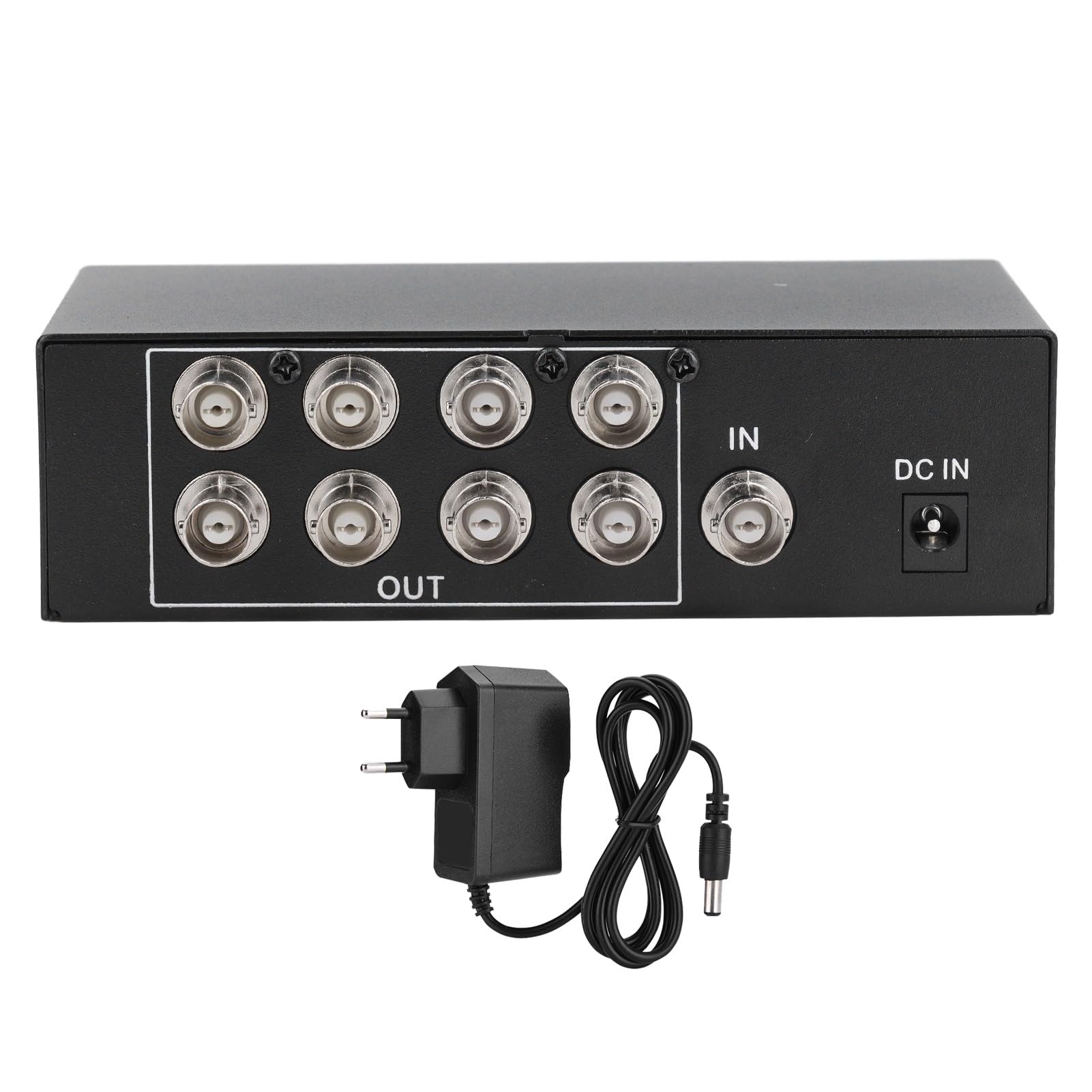 8 Port 1 in 8 Out BNC Video Splitter Box, 1080P Koaxialverteiler Verstärker, Audio Extractor für Videoüberwachungssystem CCTV Sicherheitskamera (EU-Stecker)