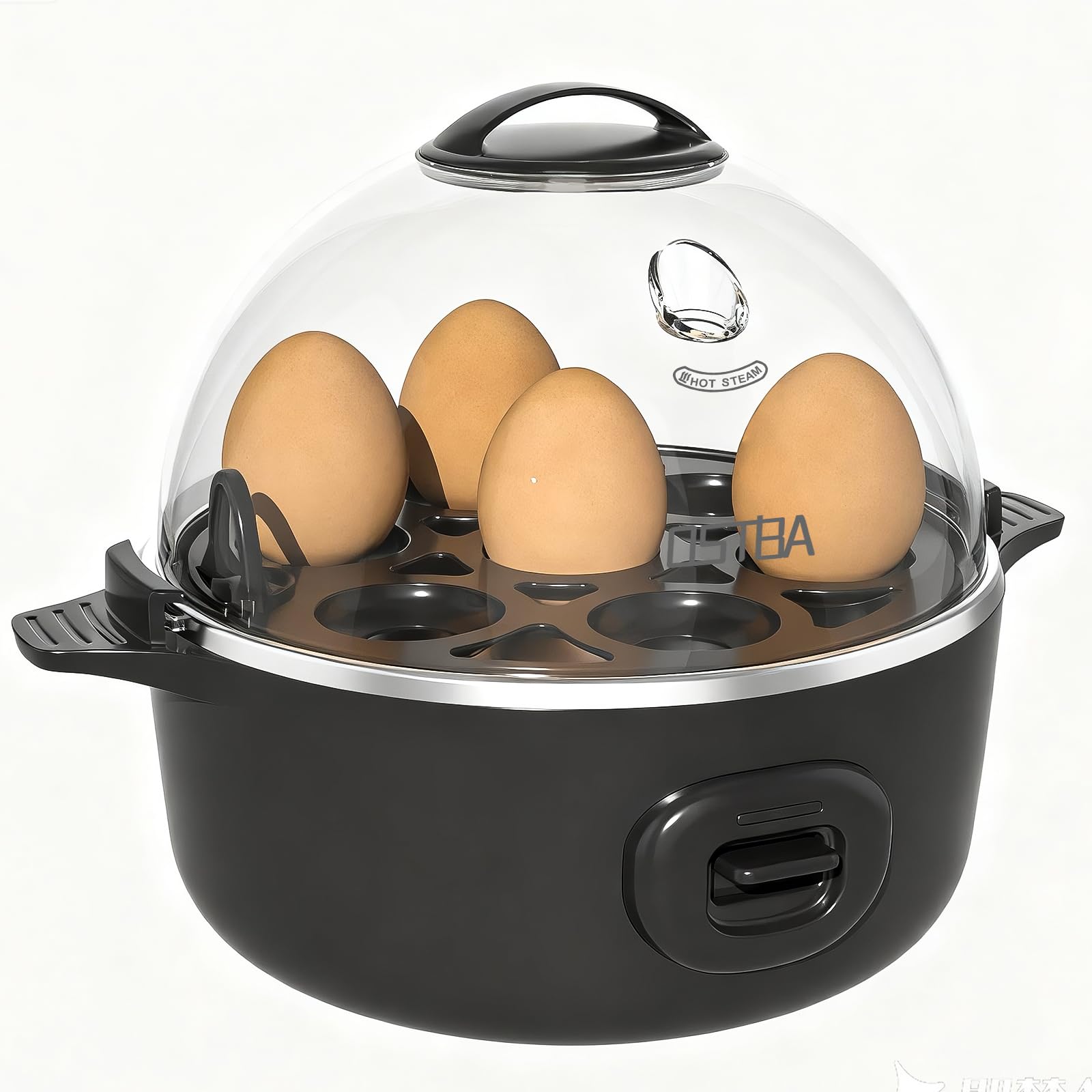 OSTBA Egg Cooker, 7-Egg Electric Egg Boiler with Musical Buzzer, Overheat Protection, Rapid Egg Cooker for Hard, Soft &amp; Medium Eggs, Easy-Clean Egg Poacher &amp; Mini Food Steamer, Black