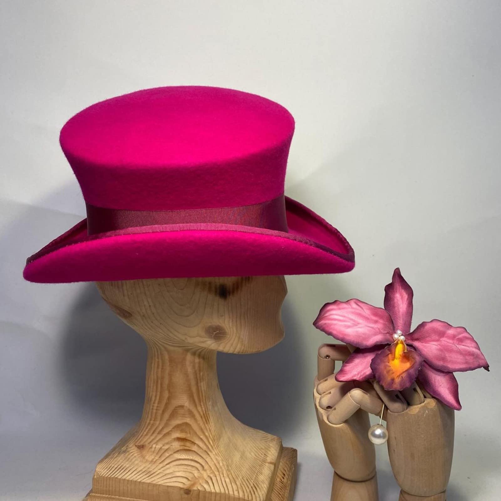 Asymmetric Top Hat Unisex - Wool Hat Women Men Hat Top, Hot Pink - Image 4