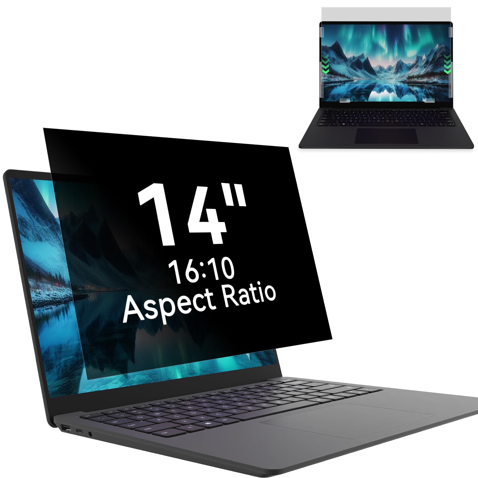 Laptop Privacy Screen 14 Inch, Laptop Screen Privacy Shield 16:10 Aspect Ratio Anti-Glare Blue Light Computer Monitor Protector,Removable 14in Filter