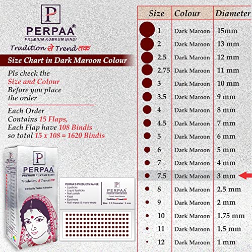 Image of PERPAA Kumkum Dark Maroon Round Bindi Book for Ladies Forehead Pack of 2-15 Flaps Each Box (Stick On) (7.5, Diameter 3mm)