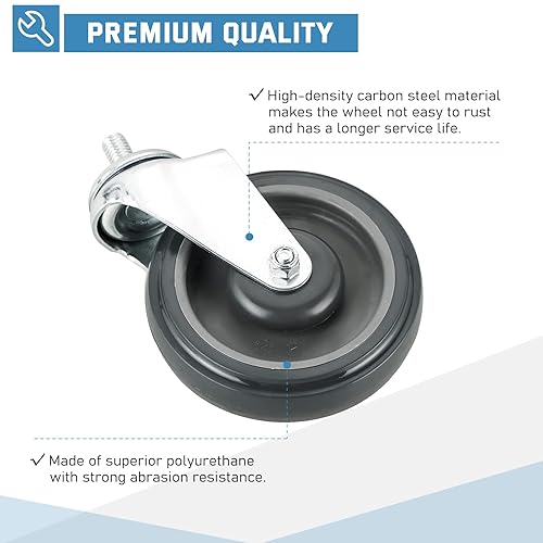 Miniatura 4 de ATPEAM Carrito de compras Ruedas giratorias - Paquete de 4 ruedas de poliuretano de 5 pulgadas con herrajes para tiendas minoristas (gris)