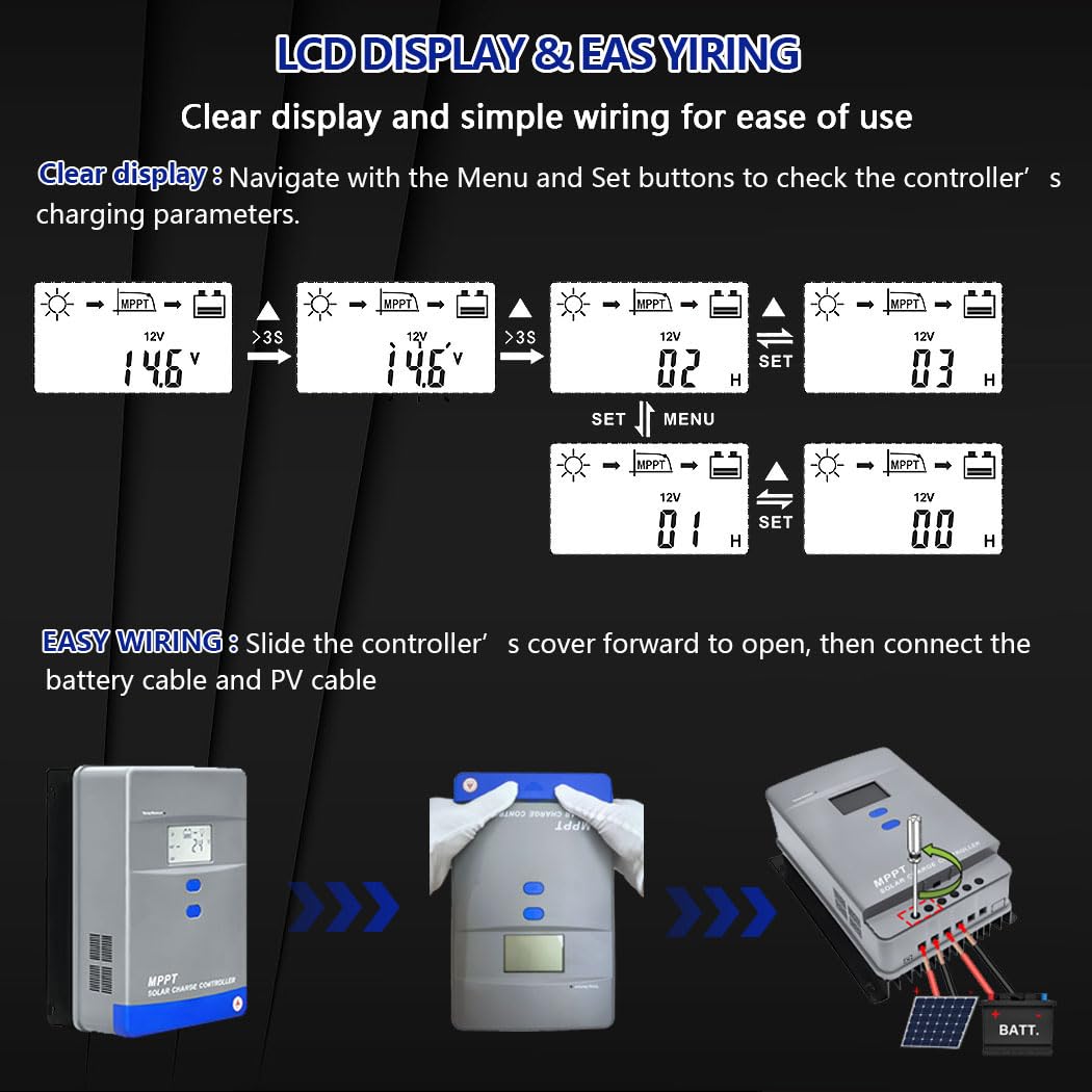 MPPT Laderegler 80A Solarladeregler 12V24V36V48V Automatische Identifikation für das Laden von AGM Gel Nass- und Lithium-Batterien,Wohnmobile,Boote und netzunabhängige Stromversorgungsanlagen