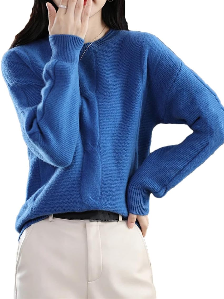 美品 タカシマヤ カシミヤ100％ クルーネック ニット ロイヤルブルー