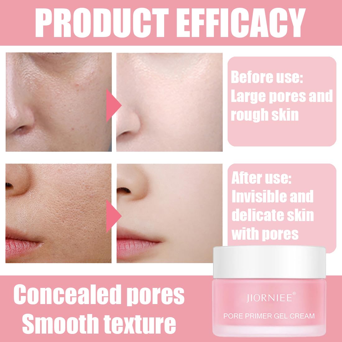 Pore Primer Gel Cream - Crema base de maquillaje nutritiva | Crema de gel para rellenar los poros para una piel suave | Crema base de maquillaje con niacinamida | 2 x 30 ml
