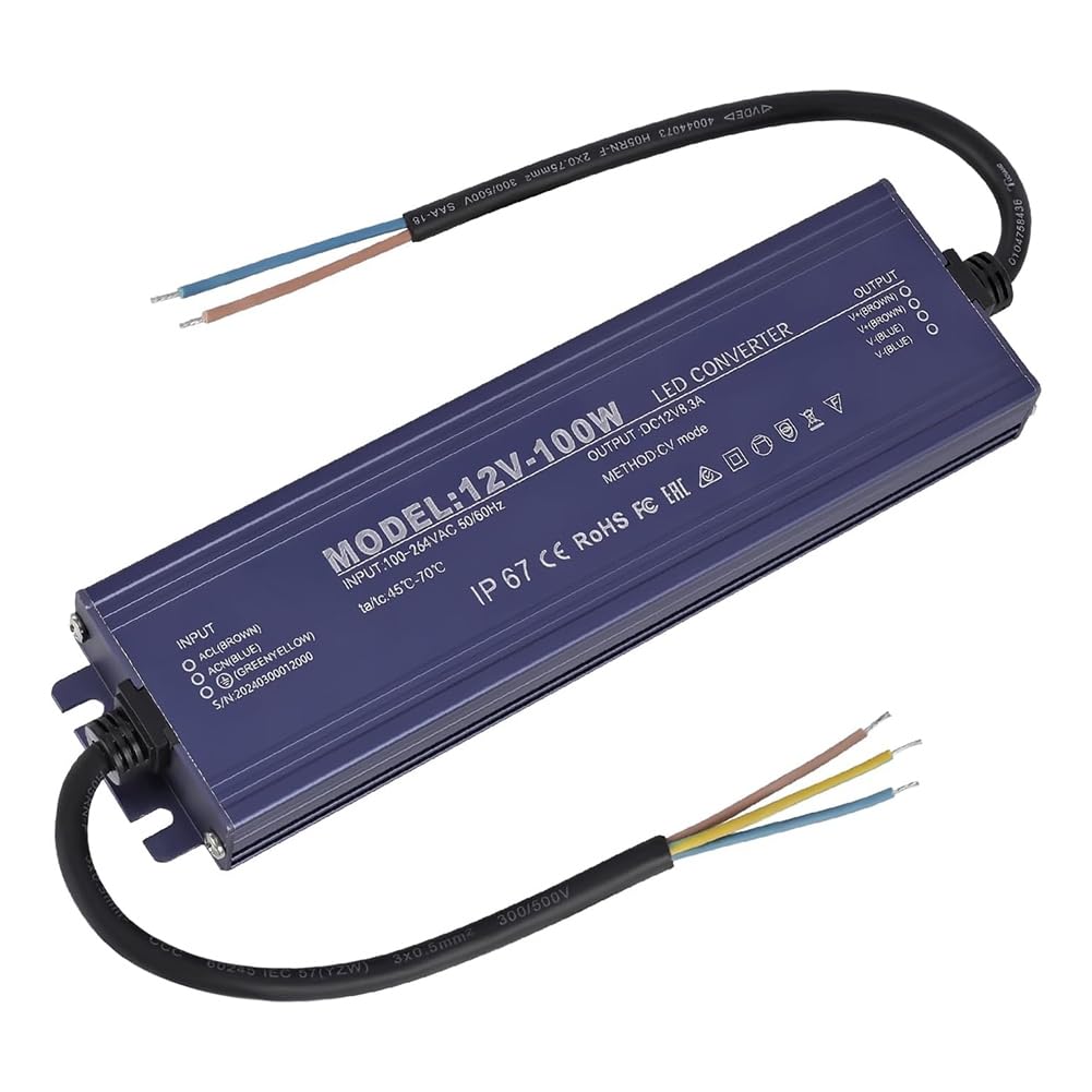 Pomoflexi 12V LED Driver IP67 Waterproof 12V 100W Power Supply Transformer 100-264V AC to 12Volt DC Low Voltage Output,for Light