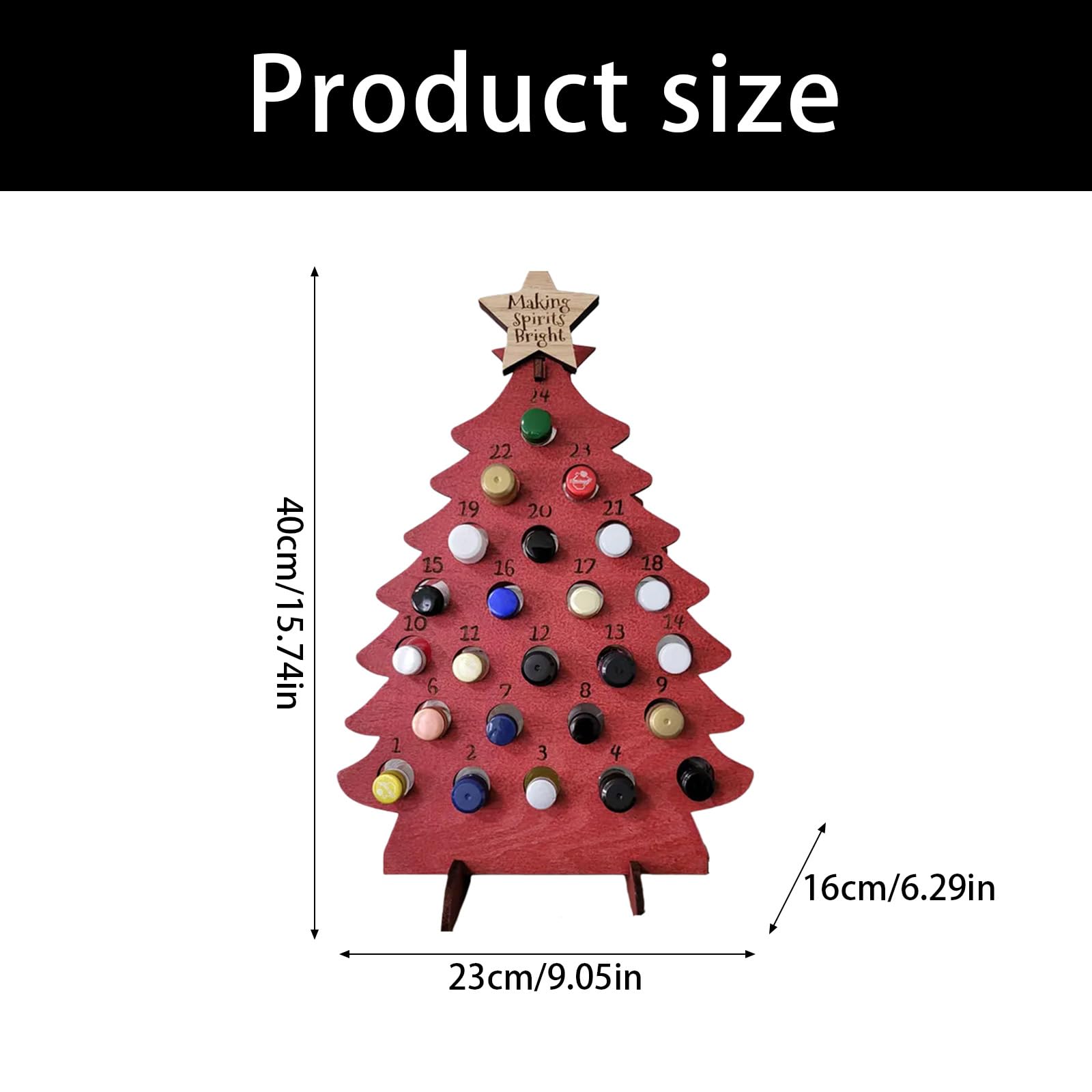 Weihnachts Count Down Displaybaum aus Naturholz für 24 Flaschen unterschiedlicher Größe, Weihnachtsdekoration für Familienfeiern, Miniatur Alkoholflaschen Adventskalender