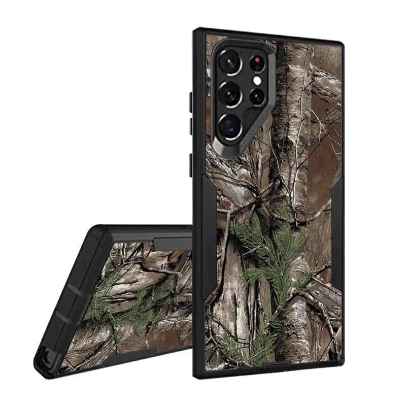 showddshowdd Designed for Samsung Galaxy S22 Ultra Case, Drop Protection Work with Magnetic Car Mount, Dustproof Light Waterproof,Hybrid Hard PC Case for Men Boys, Leaves Camouflage,Camo,Green Pine