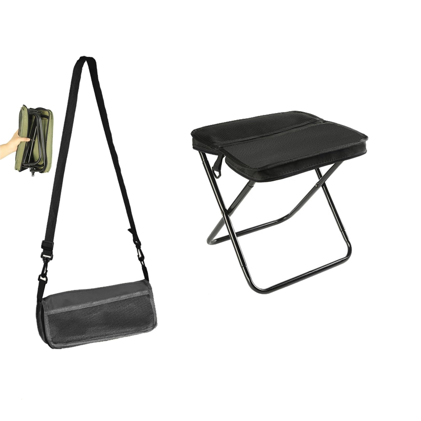 Mochila plegable portátil negra de viaje y camping con correa de hombro