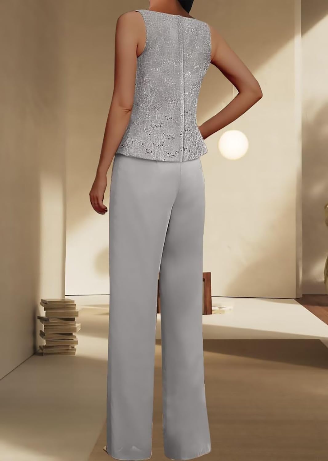 3 Pieces Chiffon Mother of The Bride Pant Suits for Wedding Sequin Grandmother of The Bride Pant Suits with Jacket
