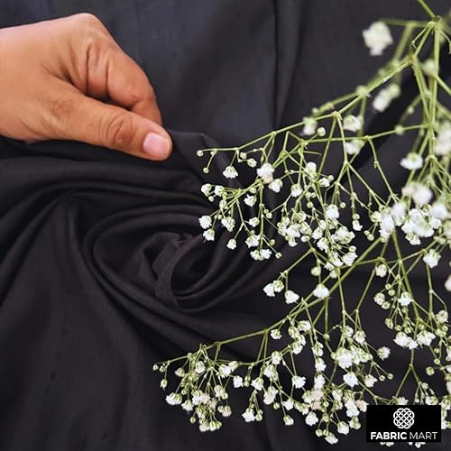 Miniatura 2 de Fabric Mart Direct Tela Dupioni de seda negra por The Yard, 3 yardas continuas 41 pulgadas de ancho Slubbed Dupioni Silk Solid Color Black