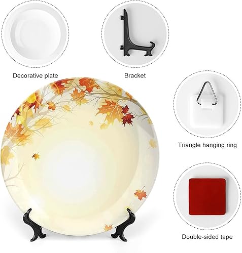 Miniatura 3 de Plato decorativo de 6 pulgadas, cerámica de cerámica para decoración de otoño, imagen suave de hojas de otoño desvanecidas, impresión de cerámica