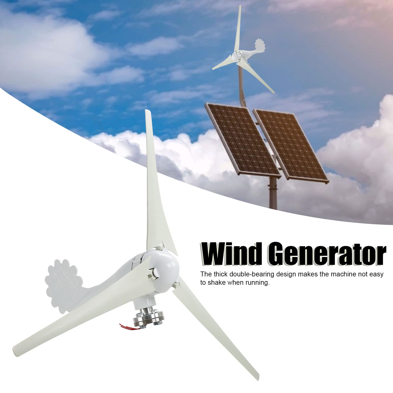 Wakects Kit Turbina Eolica, Generatore Eolico da 400 W 12 V con Lega di Alluminio e Fibra di Nylon, 3 Pale, velocità del a Bassa velocità, Doppio Cuscinetto, per di Ricarica Esterno Casa Fattoria