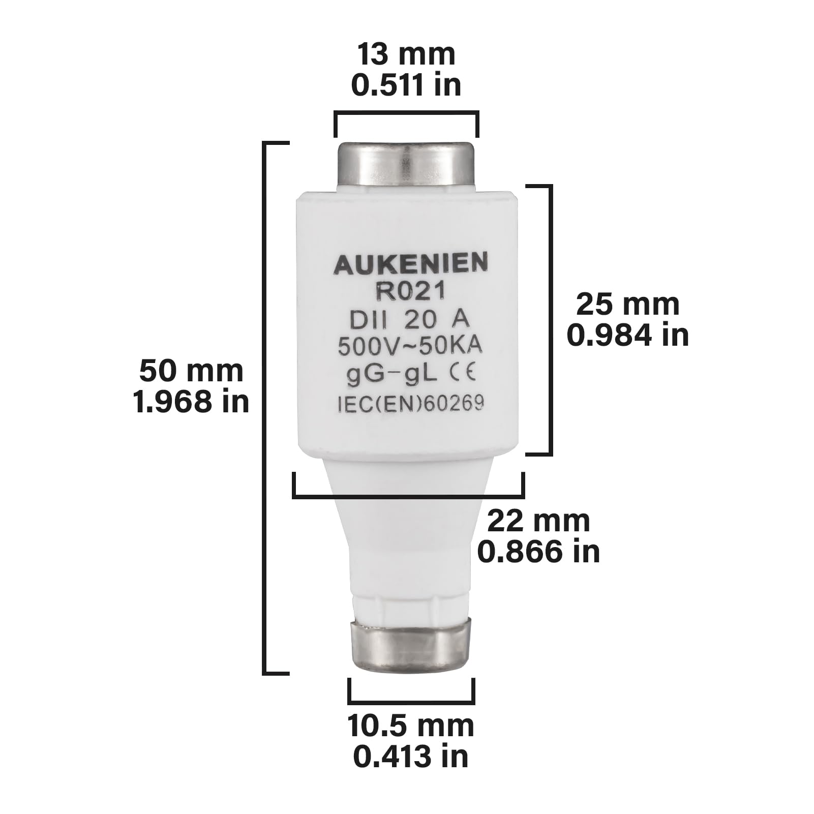 AUKENIEN DII E27 R021 Spiral Ceramic Fuses Diazed 20 Amp Fuse 20A 500V 50KA gG for Cable and Line Protection (Pack of 5) - Image 2