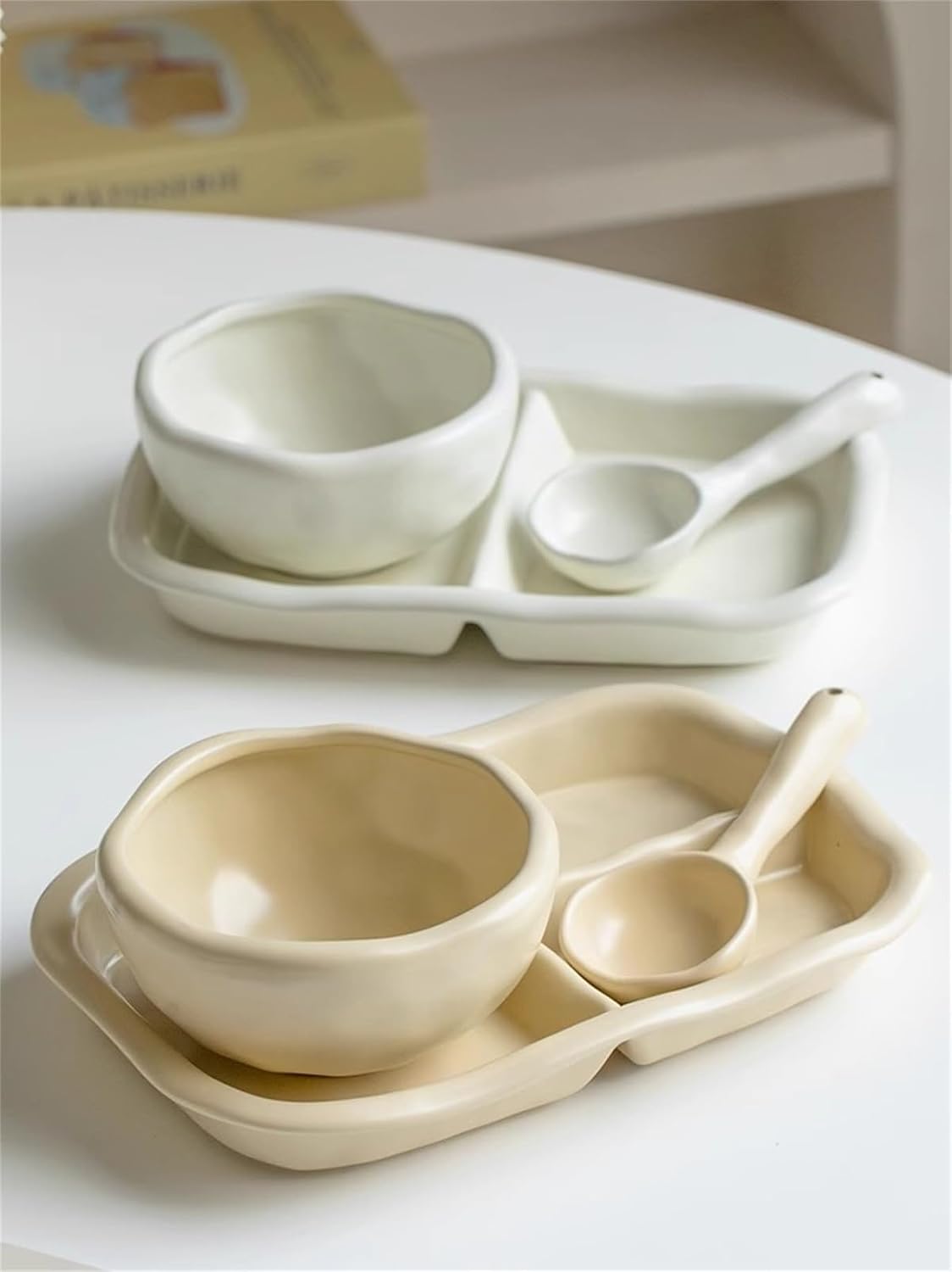 Healthy Eating Divided Snack Serving Tray with Soup Bowl,Spoon,and Tableware Set