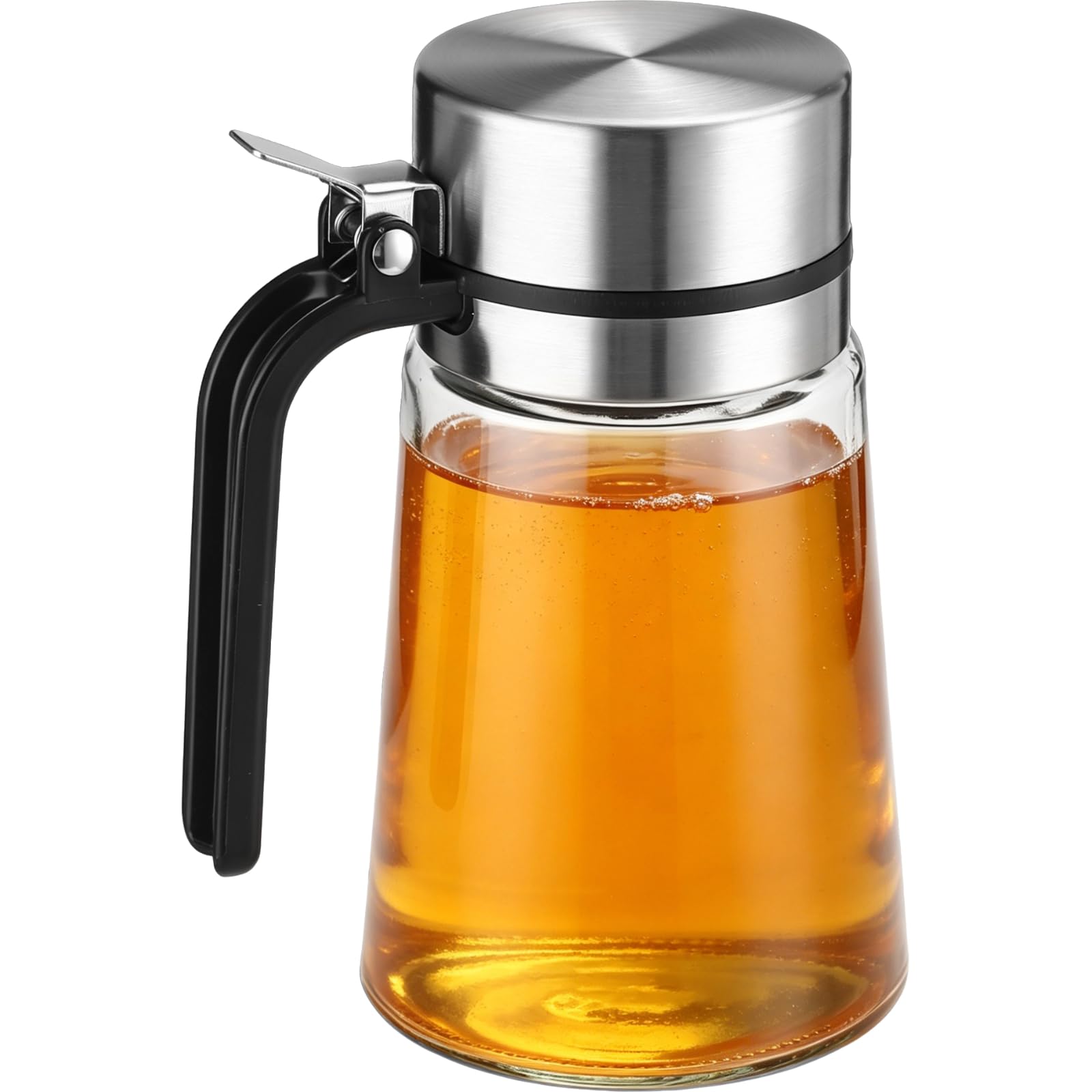 Epicover Honey Dispenser, 400ml Glass Cruet with Auto Flip Lid, 4 Labels