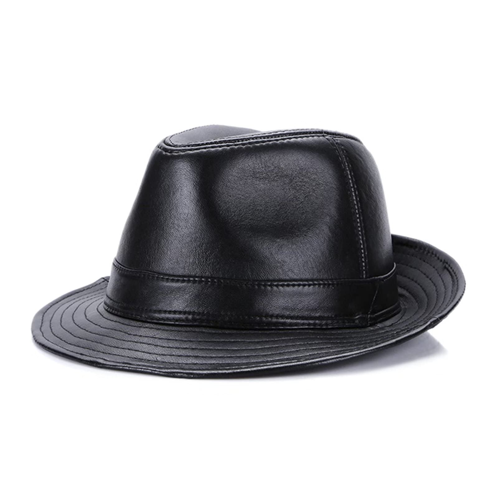 DongBao Cappello Fedora per Uomo Cappello Panama Trilby Cappello a Tesa Corta Cappello da Sole in Pelle Primavera Autunno Inverno