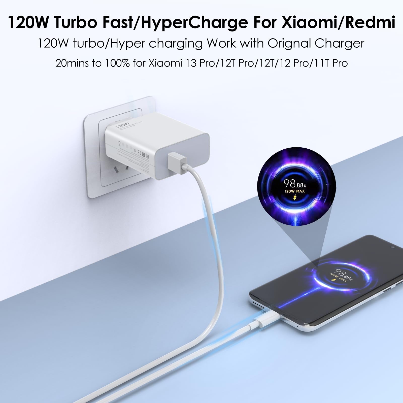 Cargador Rápido Xiaomi 120W Con Cable USB-C - Para Mi 12/13 Pro, Redmi Note 12 Pro Y Más Cargador Xiaomi 14t Pro