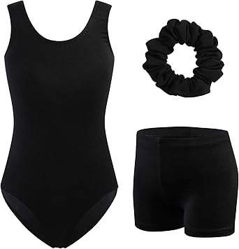 HOZIY Girls Gymnastics Leotards Outfits Sparkly Bow Back Unitards Biketard with Tumbling Shorts Hair band Kids 3-10 Years