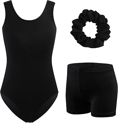 HOZIY Girls Gymnastics Leotards Outfits Sparkly Bow Back Unitards Biketard with Tumbling Shorts Hair band Kids 3-10 Years