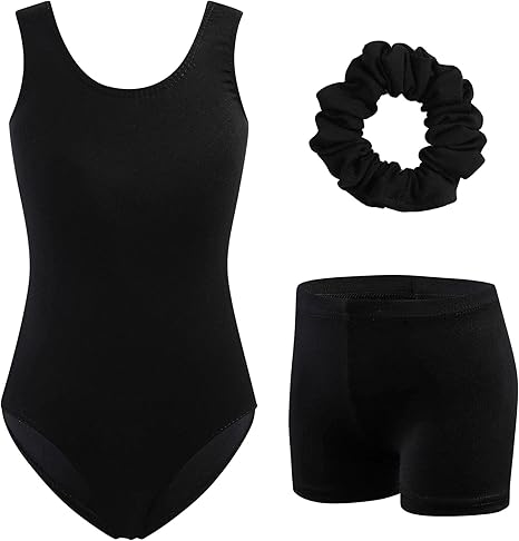 HOZIY Girls Gymnastics Leotards Outfits Sparkly Bow Back Unitards Biketard with Tumbling Shorts Hair band Kids 3-10 Years