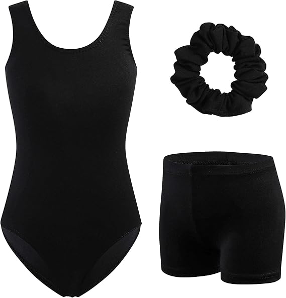 HOZIY Girls Gymnastics Leotards Outfits Sparkly Bow Back Unitards Biketard with Tumbling Shorts Hair band Kids 3-10 Years