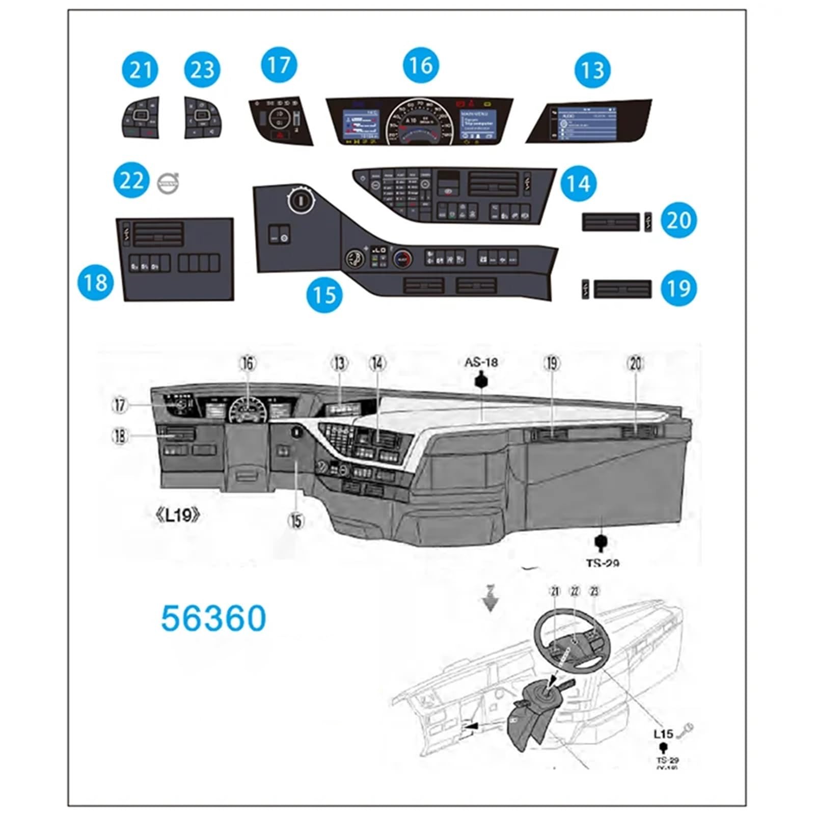 RC Modifikations Zubehör Für Tamiya Für Volvo 56360 56362 Für FH16 750 1/14 RC LKW Anhänger Kipper Auto Dashboard Dekorative Aufkleber DIY Teile