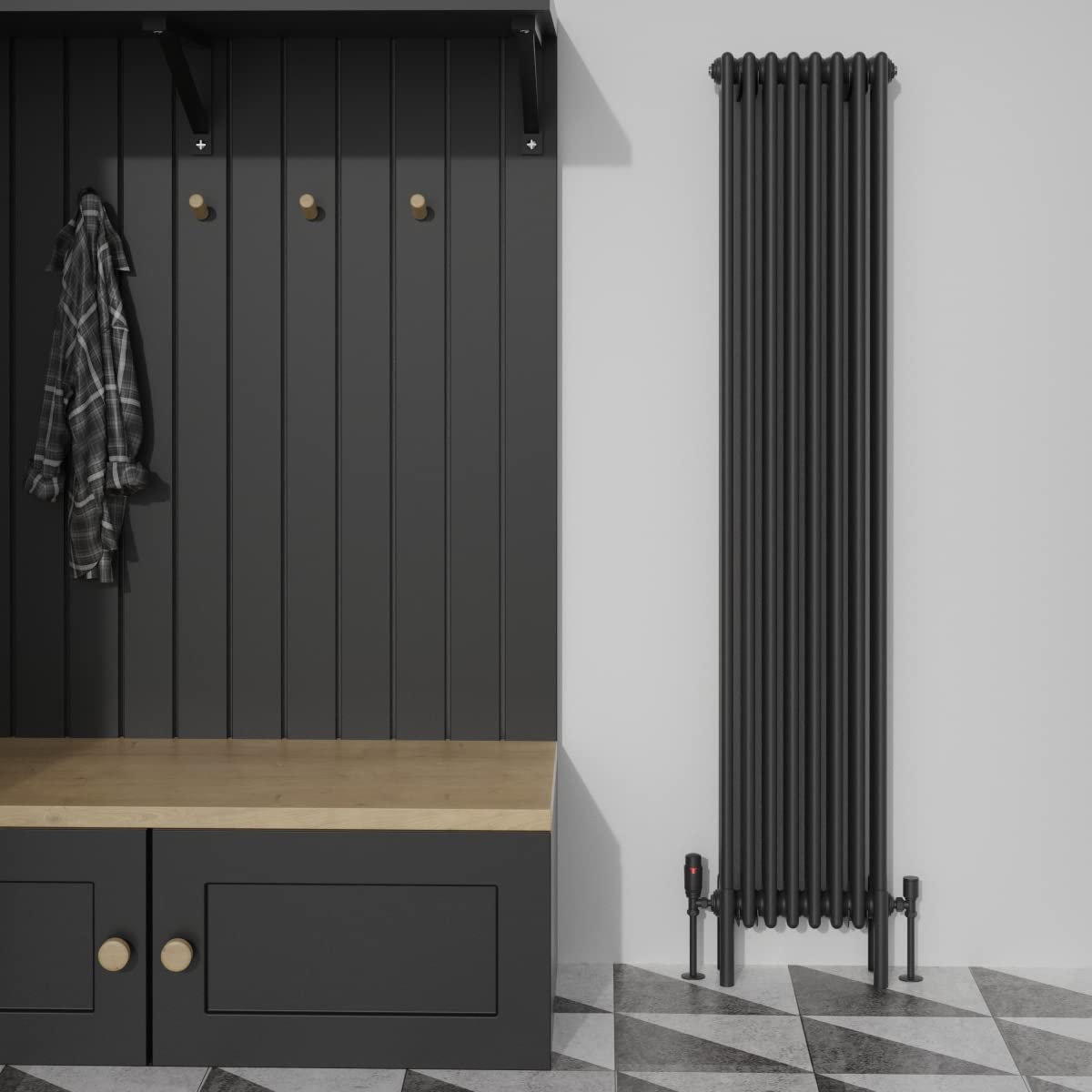Warmehaus Traditional Cast Iron Style Black Quadruple Column Vertical Tall Radiator 1800x380mm Perfect for Bathrooms, Kitchen, Living Room