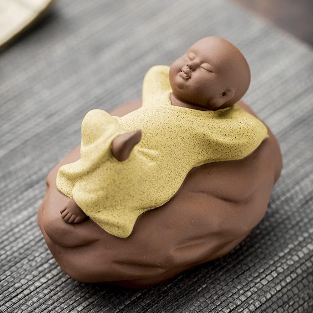 YUZDNM Baby Buddha Monk Statue, Ceramic Chinese Little Monk Figurines for Home Office Car Decor(Yellow)
