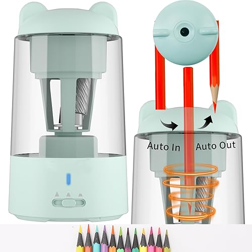 Sacapuntas eléctrico, sacapuntas totalmente automático, sacapuntas regargable para lápices de colores de 0.236 a 0.315 pulgadas, afilado rápido, sin disponible en Yaxa El Salvador