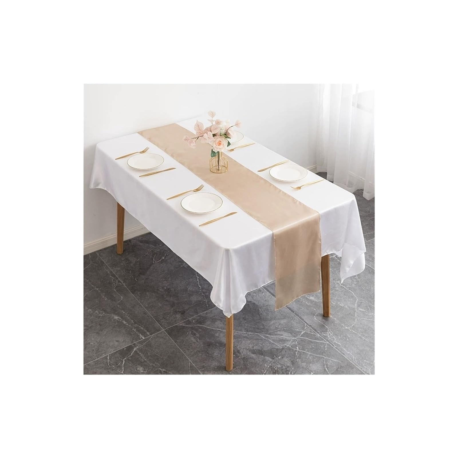 Table Runner 6PCS Luxury Shiny Satin Wedding Table Runners Runner Party Hotel Event BirthdayBanquet Dining Decoration(Champagne)