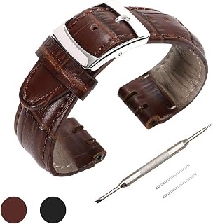 Genuine Leather Watch Strap Watch Band for Swatch, Accessories with Tool, Spring Bar Removal Tool, Full Calf Grain Skin Strip with Sliver Buckle, for Men Women Color & Width 16mm 18mm 20mm 21mm 24mm