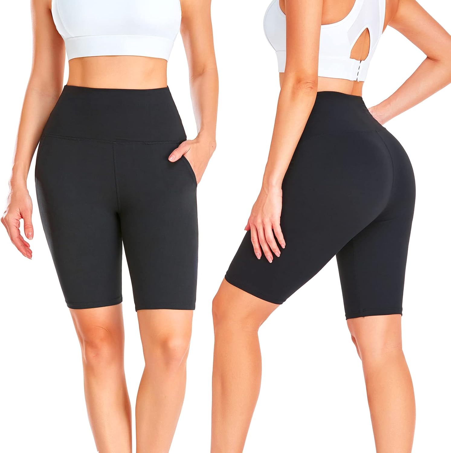 GROTEEN 8'' Biker Shorts Women with Pockets - High Waisted Tummy Control Yoga Workout Running Gym Spandex Shorts - Image 2