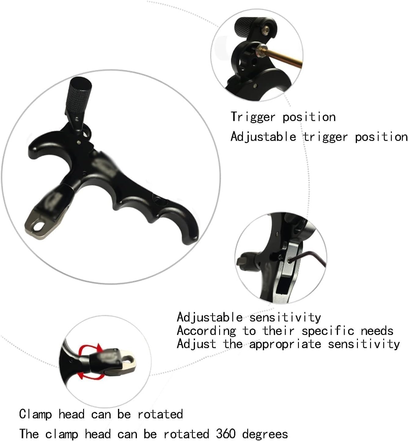 Archery Release Trigger Aids, Trigger Thumb Bow Release, Archery Bow Release Aid 4 Fingers, Rotate 360° Thumb Release Bow Aluminum Alloy Aids, for Compound Bow, Archery Hunting