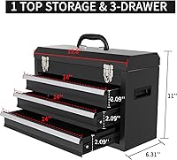 Vista 8 de Portable Metal Tool Box, 3 Drawers Lockable Heavy Duty Tool Chest Storage Toolbox with Ball-Bearing Slides and 2 Metal Latches Closure for Garage