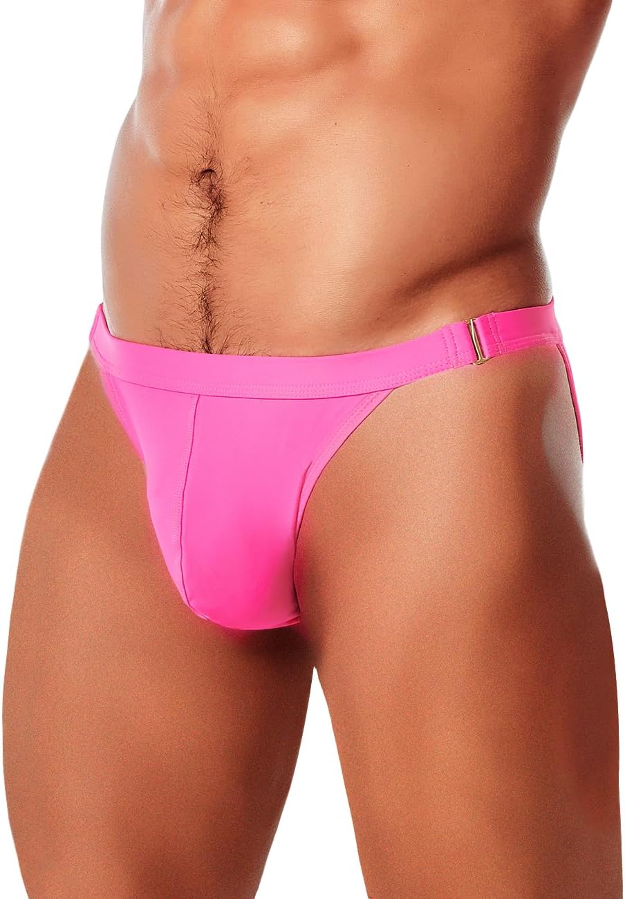 MIZOK Men's Sexy Solid Swim Bikini Swimsuit Quick Dry Metal Buckle Ring Swimwear