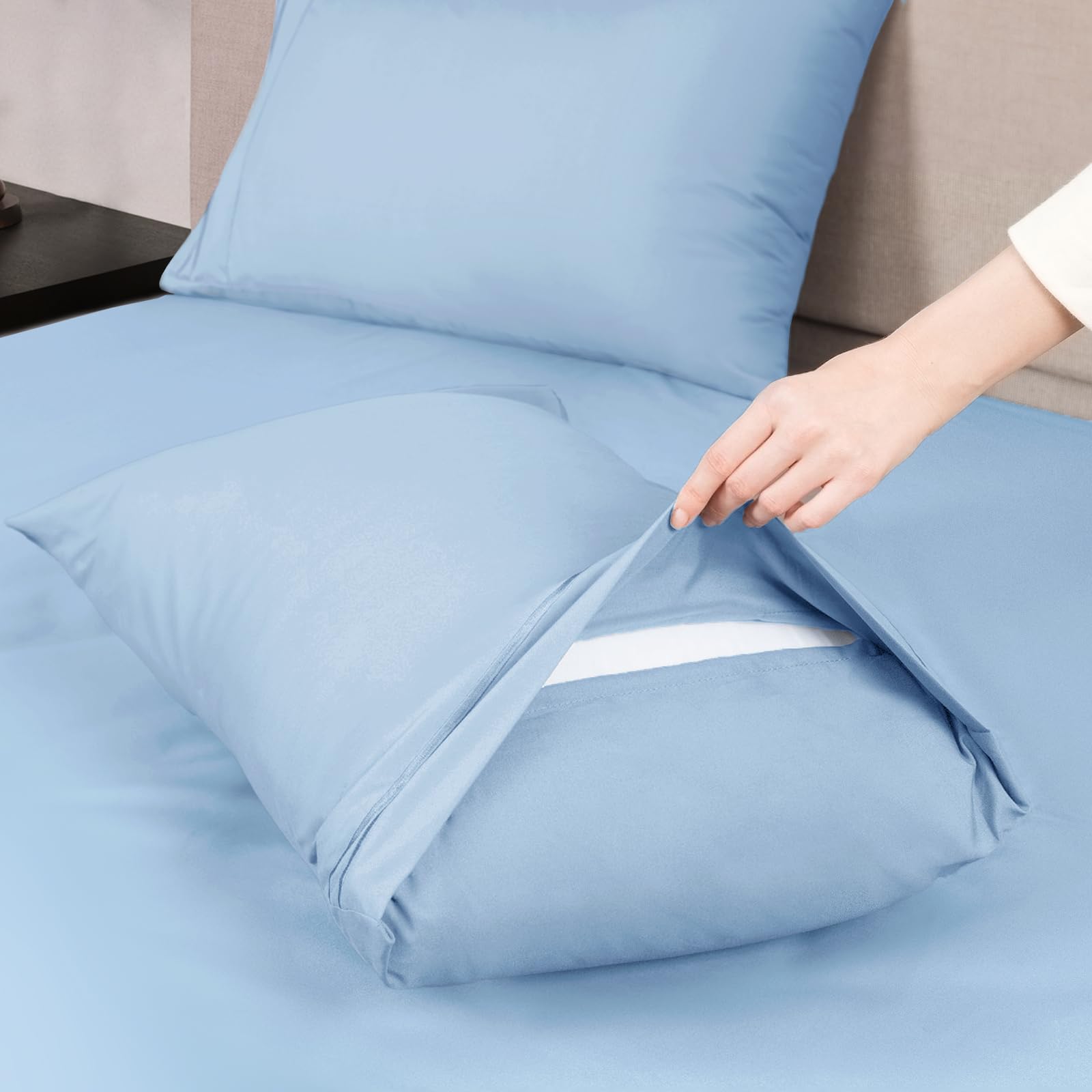 Set di lenzuola per letto king size, 4 pezzi, a righe con tasca