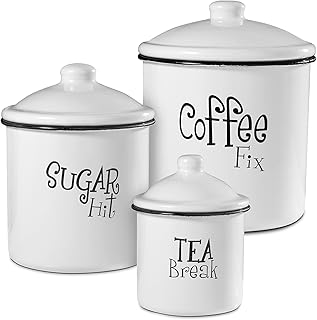 Eternal Living Enameled Food Storage Canister with Lids for Kitchen Counter and Pantry Storage Jar 3 Pcs Set White