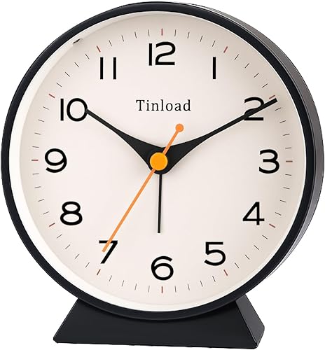 Miniatura 15 de Reloj despertador analógico retro antiguo de 4.5 pulgadas, pequeño reloj silencioso de mesita de noche con luz manual, funciona con pilas,