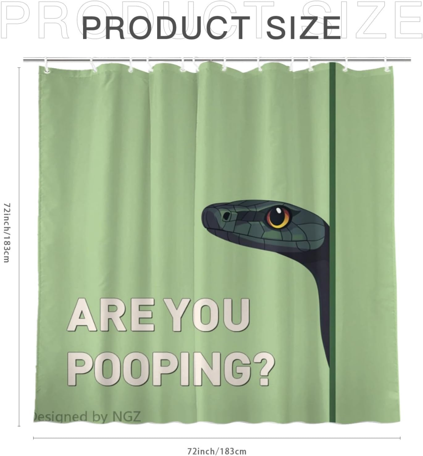 NGZ are You Pooping Snake Shower Curatin, Funny Snake Shower Curtain, Green Shower Curtain Set with 12 Hooks for Bathroom Decor, 72x72