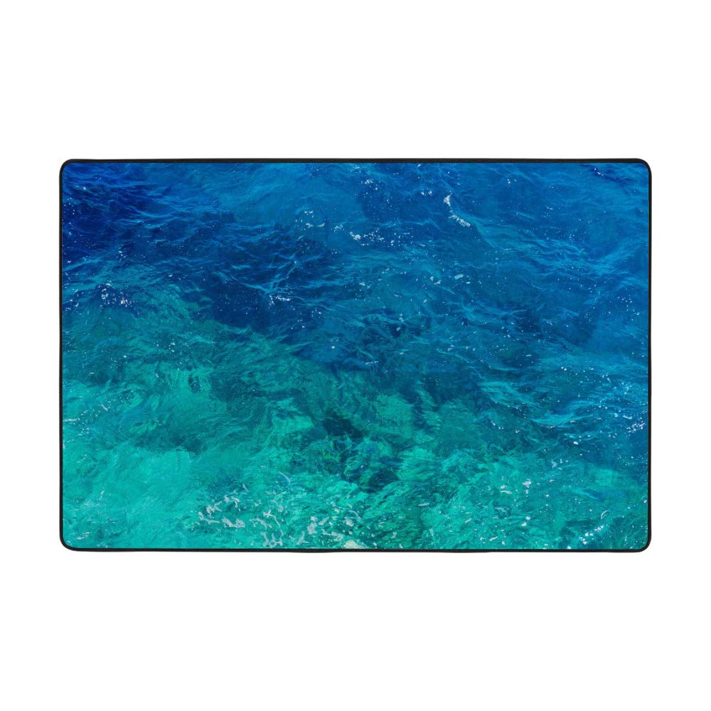Tapis de sol bleu Ruchen en velours corail de 203x147 cm pour le salon